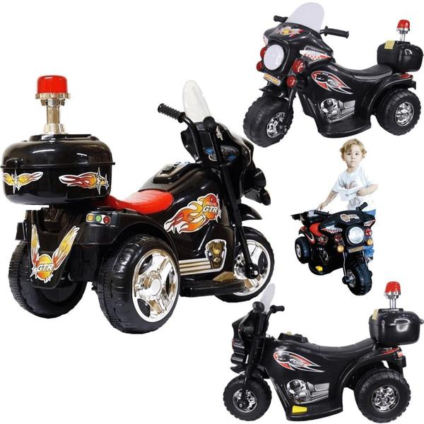 Imagem de Moto Eletrica Infantil Policia Shiny Toys Motorcycle 6V Preta