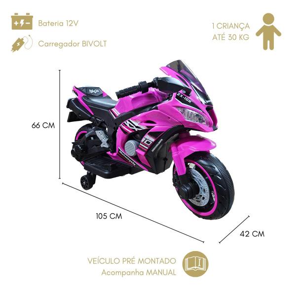 Imagem de Moto Elétrica Infantil Rosa 12V Motoca Potente Pedal Usb Mp3