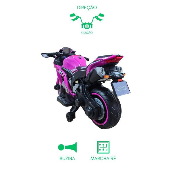 Imagem de Moto Elétrica Infantil Rosa 12V Motoca Potente Pedal Usb Mp3