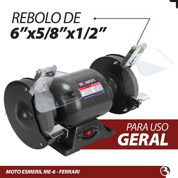 Imagem de Moto Esmeril De Bancada Ferrari ME-6 Polegadas 360W Com 2 Rebolos Profissional