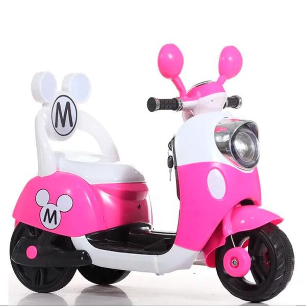 Imagem de Moto Motinho Triciclo Elétrico Infantil Mini Crianças Mickey Mouse Disney Desenho Rosa - Car Kids