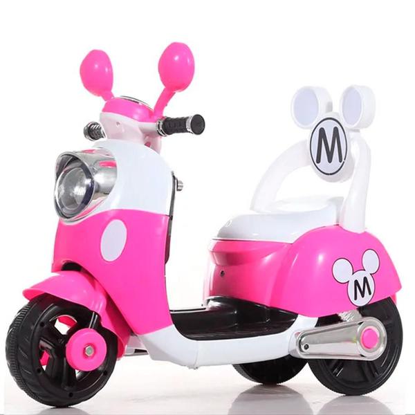 Imagem de Moto Motinho Triciclo Elétrico Infantil Mini Crianças Mickey Mouse Disney Desenho Rosa - Car Kids