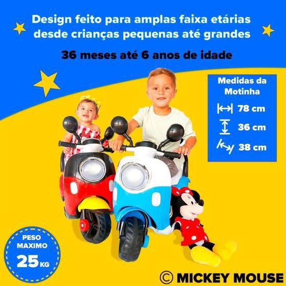 Imagem de Moto Motinho Triciclo Elétrico Infantil Mini Crianças Mickey Mouse Disney Desenho Vermelho- Car Kids