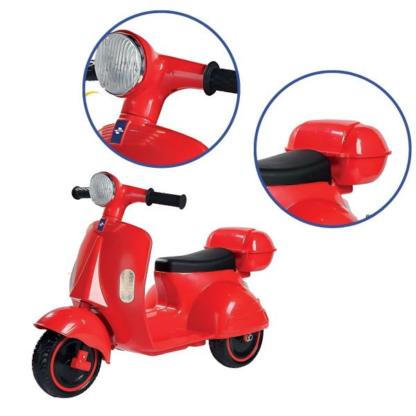 Imagem de Moto Scooter Vermelha Elétrica Infantil 6V com Baú Unitoys