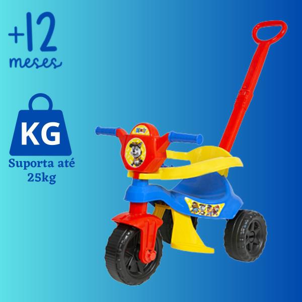 Imagem de Motoca Infantil Triciclo Com Empurrador Menino Velotrol Velocípede Haste Removível Kendy Brinquedo 