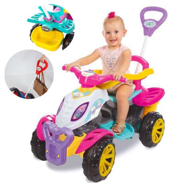 Imagem de Motoca Quadriciclo Carrinho De Passeio Infantil Bebe com Empurrador Menina