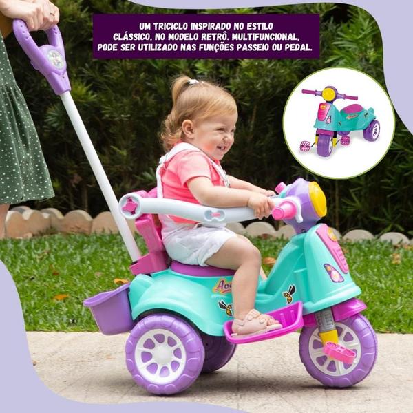 Imagem de Motoca Triciclo Infantil Avespa Carrinho de Passeio Pedal Com Guia, buzina, baú porta objetos