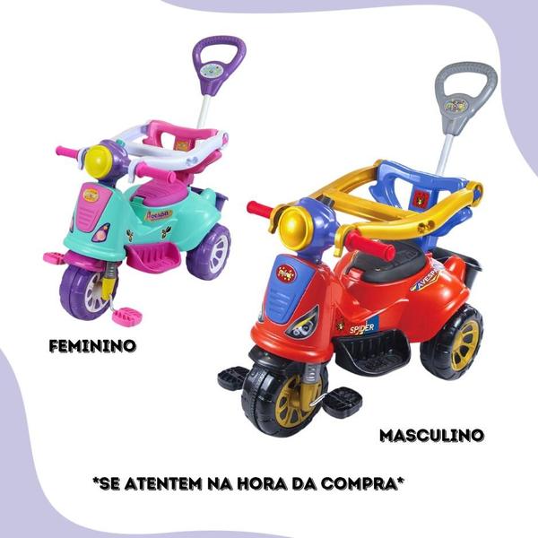 Imagem de Motoca Triciclo Infantil Avespa Carrinho de Passeio Pedal Com Guia, buzina, baú porta objetos