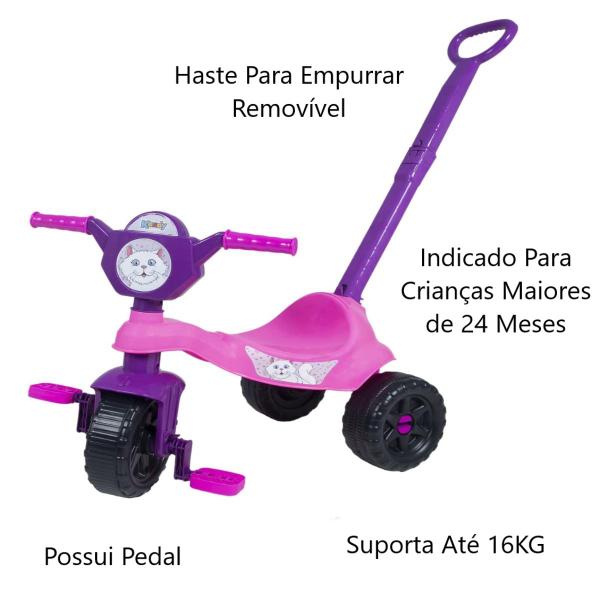 Imagem de Motoquinha Infantil Menina Passeio Triciclo Gatinha Marie