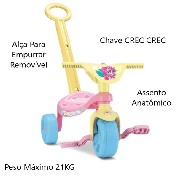 Imagem de Motoquinha Triciclo Infantil Unicórnio Rosa Haste Samba Toys