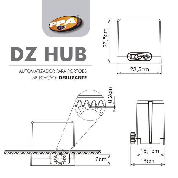 Imagem de Motor 127V Ppa Dz Hub 3M Cremalheira 2 Controle Portão 450Kg