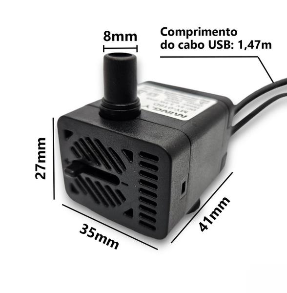 Imagem de Motor Bomba Submersa Led USB 150L/h Bombinha Fonte Aquário Cascata