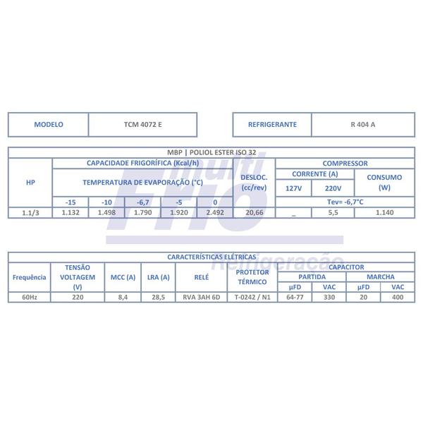 Imagem de Motor Compressor Elgin 1.1/3 HP - TCM 4072 E - R404A - 220V - 60Hz - Média