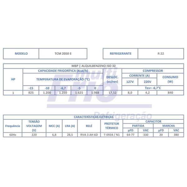 Imagem de Motor Compressor Elgin 1 Hp - TCM 2050 E - R22 - 220V - 60Hz - Média