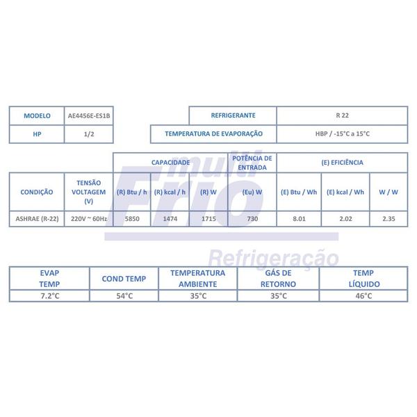 Imagem de Motor Compressor Tecumseh 1/2 HP - AE4456E ES1B - R22 - 220V - 60Hz - Alta