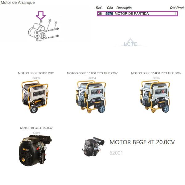 Imagem de Motor de Partida P/ Motor BFGE 23.0cv PRO Buffalo 5979