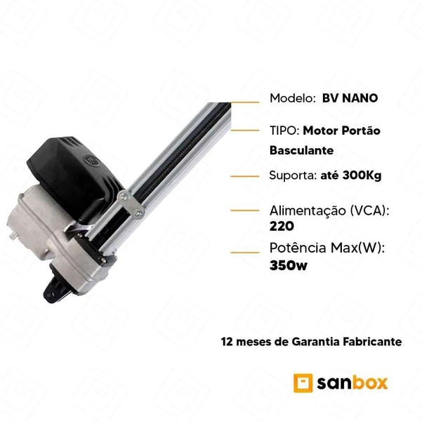 Imagem de Motor De Portão Bv Rossi Bv Nano Turbo 1,5M E 2M 300Kg-220V