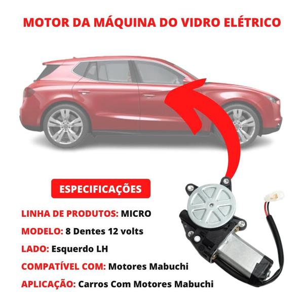 Imagem de Motor Do Vidro Elétrico Esquerdo 8 Dentes 12 Volts Mabuchi