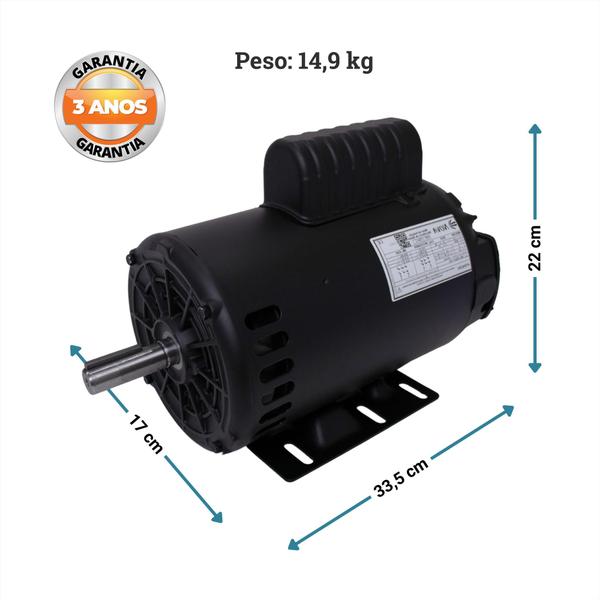 Imagem de Motor Elétrico 2CV Monofásico Alta Rotação 2 Polos 2P 110V 220V Indução Compressor Serra Lixadeira