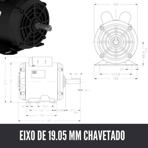 Imagem de Motor Elétrico Betoneira 400 Litros Baixa Rotação 2Cv 60Hz