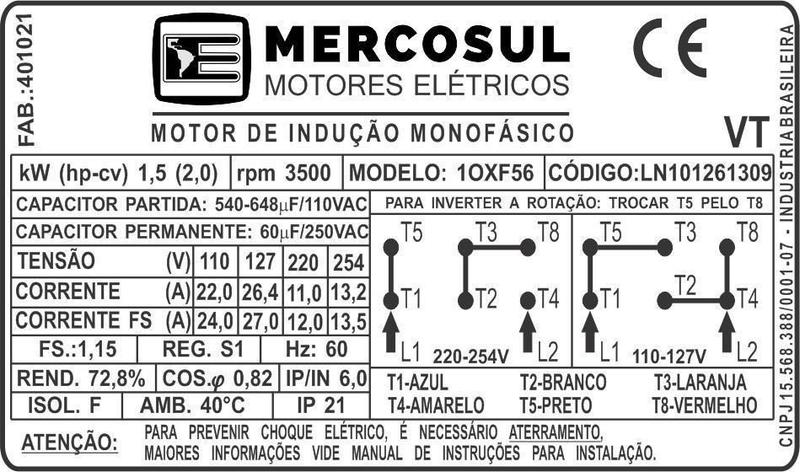 Imagem de Motor Elétrico Mono 2Cv 2 Pólos 110/220 V Alta Rotação Polia