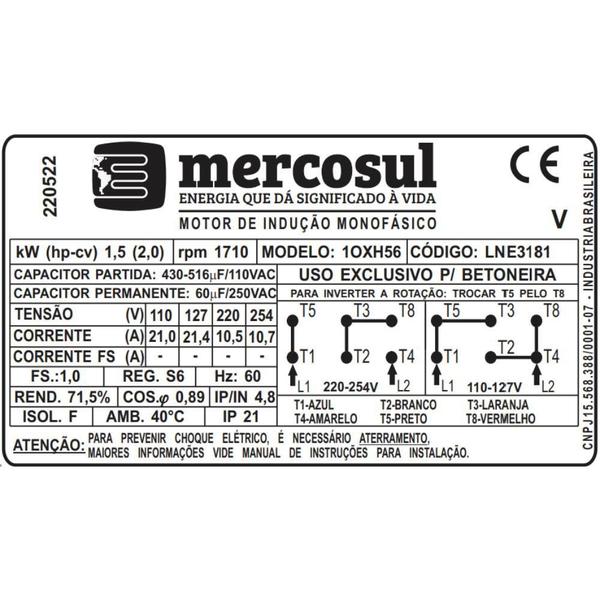 Imagem de Motor Elétrico Monofásico 2Cv 4Pólos Baixa Rotação Com Polia