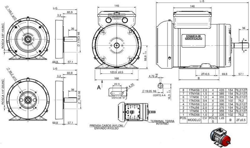 Imagem de Motor Elétrico Monofásico Para Serra Circular 3Cv Blindado