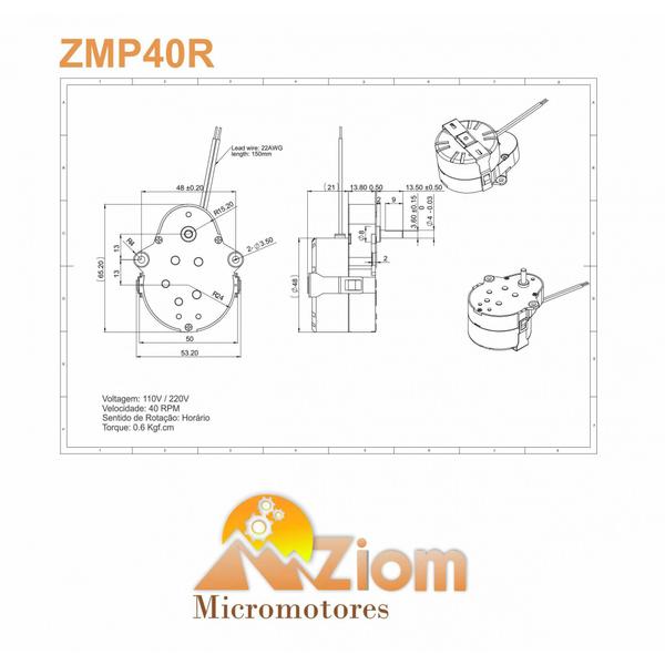 Imagem de Motor Elétrico Redutor Síncrono Zmp40R - 40Rpm - 110V