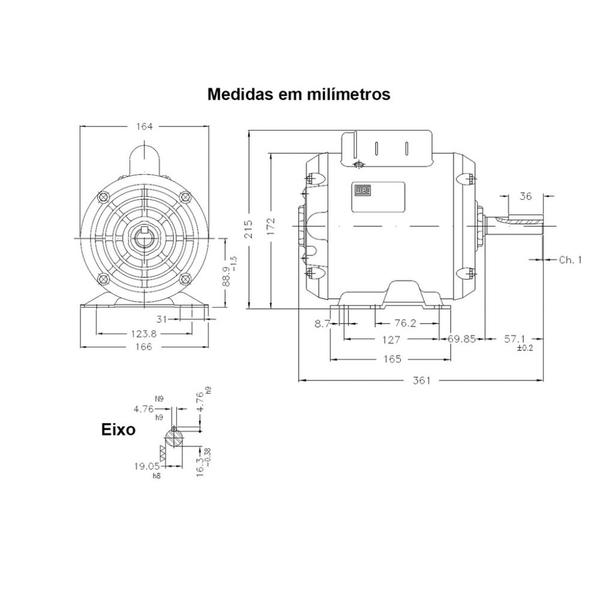 Imagem de Motor Elétrico Weg 2CV Monofásico Baixa Rotação IV Polos