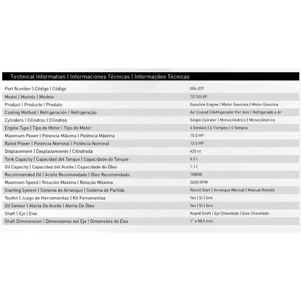 Imagem de Motor Gasolina 15,0HP 4 Tempos Partida Manual TE150-XP 004-037 TOYAMA