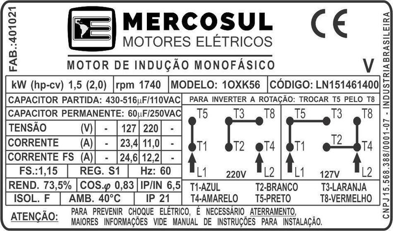 Imagem de Motor Monofásico 2,0 Cv - 4 Polos Ln151461400