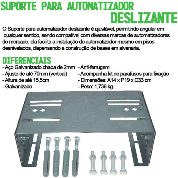 Imagem de Motor Portão Correr Automatizador 1/4 CV Deslizante DZ 450kg 440W 220V Base Fixar 3m Cremalheira Ipec