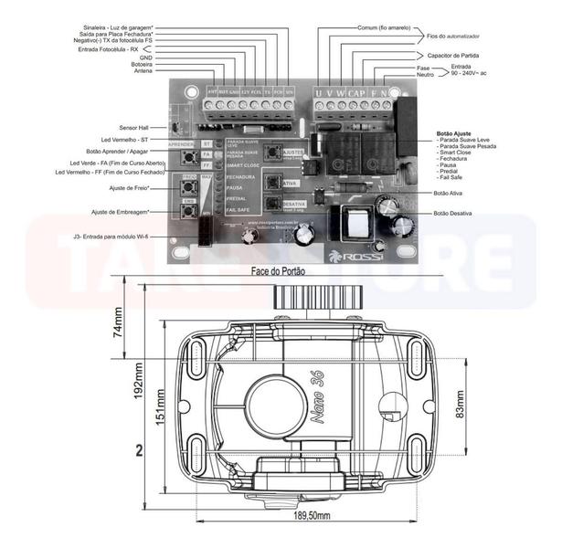 Imagem de Motor Portão Nano Turbo 36 Wifi App Celular Rossi 600Kg 110V