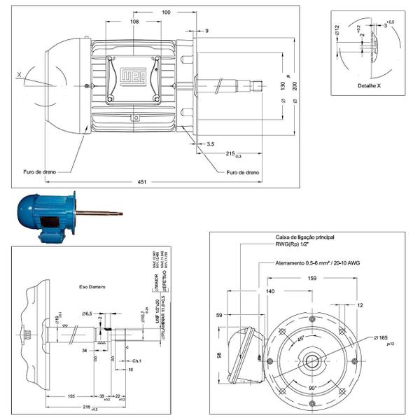 Imagem de Motor Trifásico 1.0cv WEG Eixo Longo para Forno Turbo