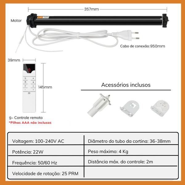 Imagem de Motor Tubular Persiana Inteligente Zigbee Controle Automação