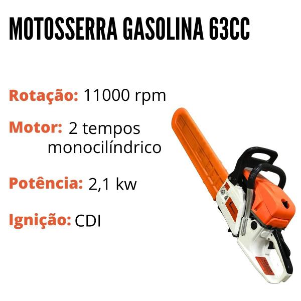 Imagem de Motosserra Á Gasolina Importway 63cc 2,1kw Sabre De 45cm 18