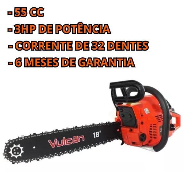 Imagem de Motosserra A Gasolina Profissional Vsl550 55CC Vulcan Sabre Rolante 18" 3/8 3hp