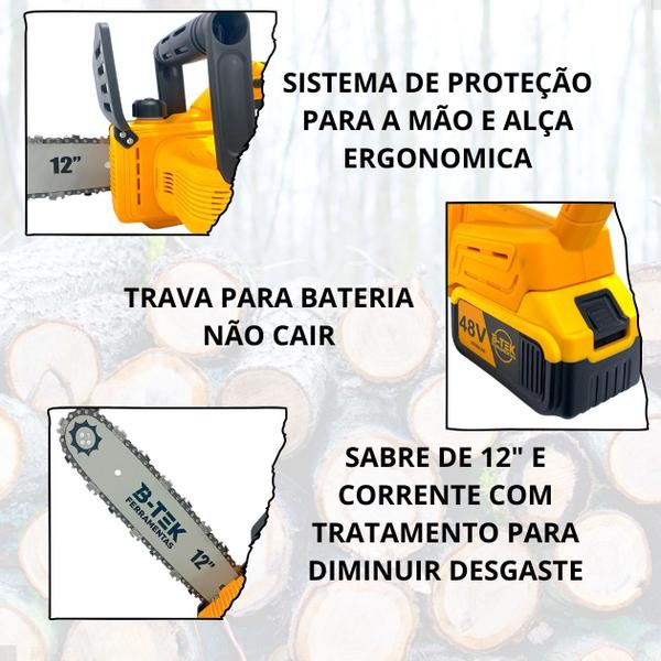 Imagem de Motosserra Elétrica 3000W Recarregável Bateria 48V Portátil