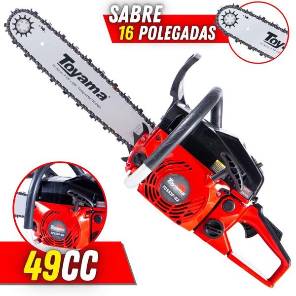 Imagem de Motosserra Profissional À Gasolina Toyama TCS53F-G2 Com ÓLEO STIHL 2T 49cc 2,8HP 13.500rpm Sabre 16 Polegadas Robusta e de Alto Desempenho Ideal Para Corte de Galhos e Desdobra de Madeira