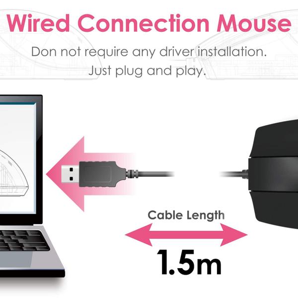 Imagem de Mouse 3D com fio sem roda de rolagem, design côncavo, 3 botões, LED azul para Windows