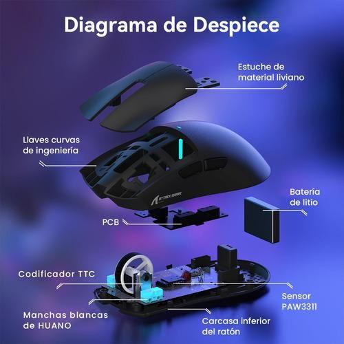 Imagem de Mouse Attack Shark X11 Paw3311 Gaming Base Charging Rgb Black