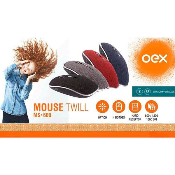 Imagem de Mouse Bluetooth E Wireless Oex Ms600 Twill 1600 Dpi Cinza