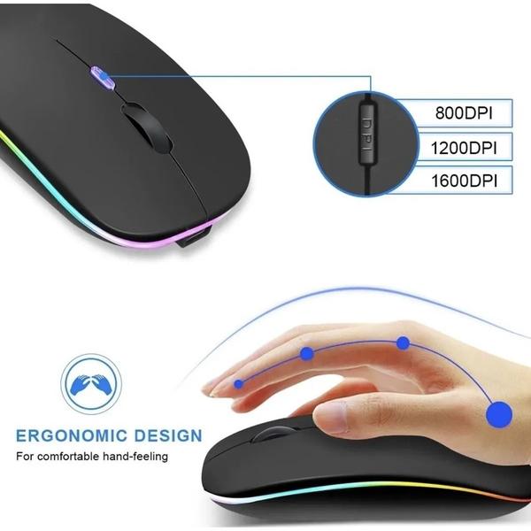 Imagem de Mouse Bluetooth e Wireless Recarregável Sem Fio Gamer Led Rgb 2.4 hz B 5.0