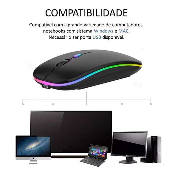 Imagem de Mouse Bluetooth e Wireless Recarregável Sem Fio Gamer Led Rgb 2.4 hz B 5.0