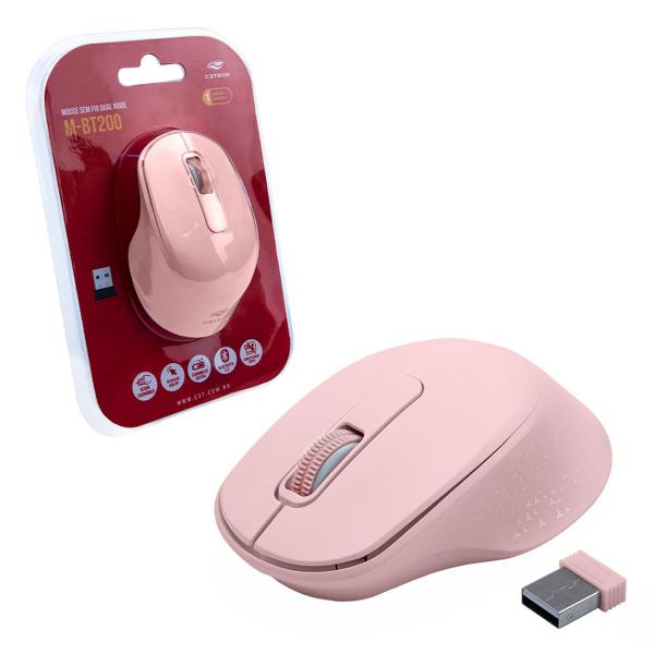 Imagem de Mouse C3Plus M-BT200PK, WiFi 2.4GHz, Bluetooth, Receptor Nano USB, 1600DPI, Rosa