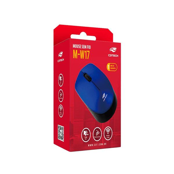 Mouse C3Tech Wireless M-W17BL Óptico 1200 DPI C/Pilha - Azul Imagem de Mouse C3Tech Wireless M-W17BL Óptico 1200 DPI C/Pilha - Azul