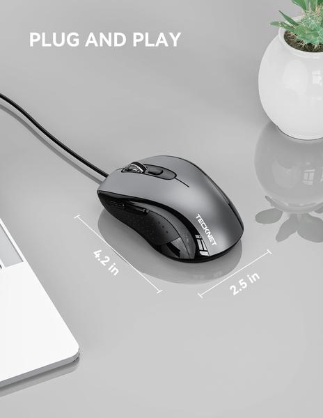 Imagem de Mouse com fio de computador TECKNET 888 3600DPI USB para laptop cinza