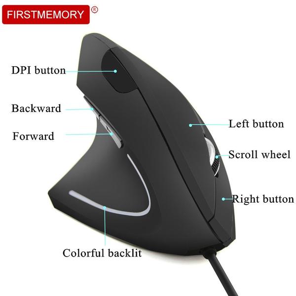 Imagem de Mouse com fio, mão esquerda, vertical, para jogos ergonômicos, 1600DPI, USB