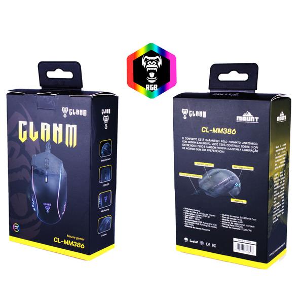 Imagem de Mouse com Fio Mount Cl-mm386 Preto/led/7200dpi/cabo Trançado