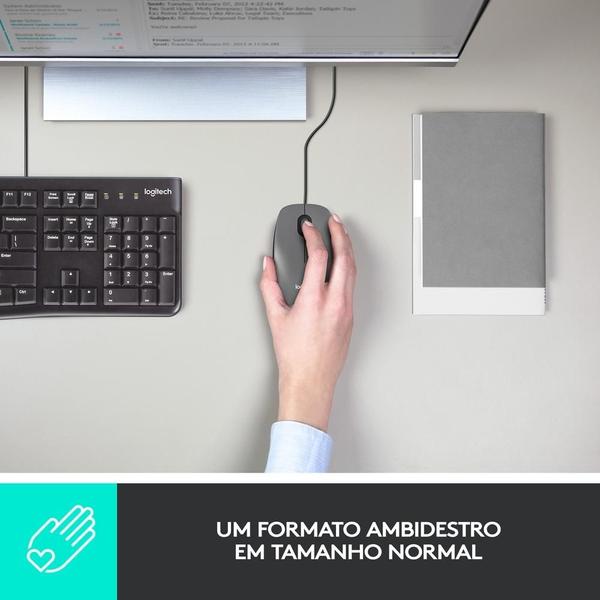 Imagem de Mouse com fio USB Logitech M100 com Design Ambidestro e Facilidade Plug and Play, Cinza - 910-001601